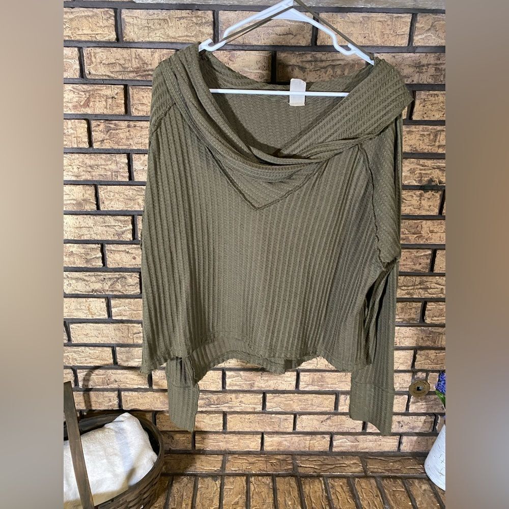 We The Free Olive Green Distressed Slouchy Sweater